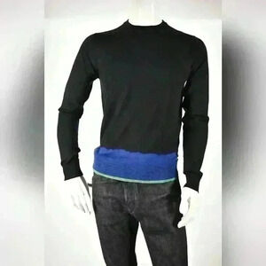 LANVIN Navy Green 100% Fine Merino Wool Gradient Sweater  Pullover Small Italy